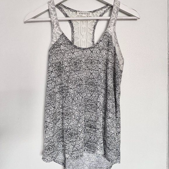 Aeropostale Grey Patterned/White Lace Tank Top - Picture 1 of 3